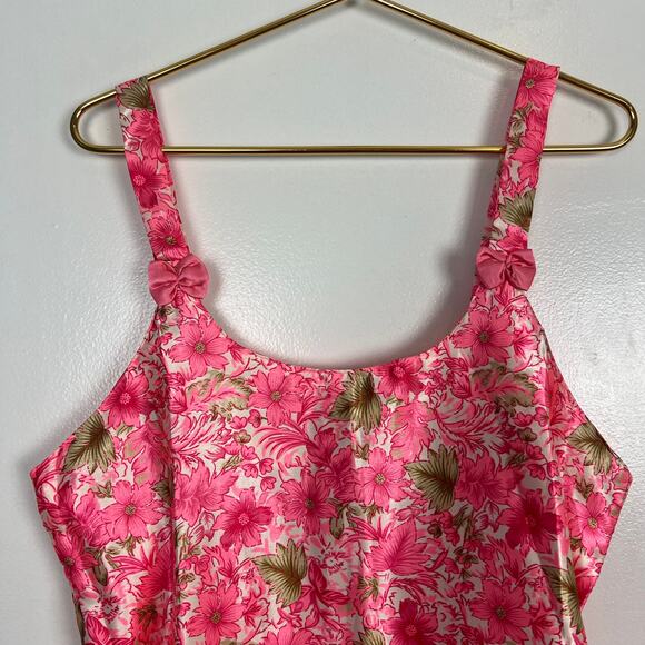 Vintage Pink Floral Chemise Slip Dress Nightie Bows Satin Sante Classics Sz M - Picture 6 of 6